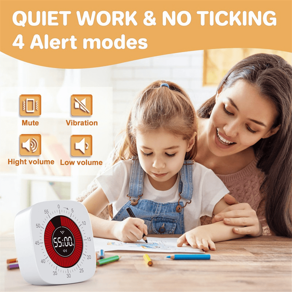 Visual Timer for Kids,Digital with 60-Minute Countdown, Silent Desk Clock Studying, Teaching B