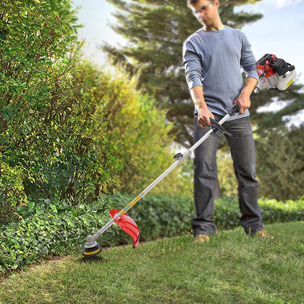 52cc Gas-Powered Brush Cutter with 7 Attachments, Shoulder Strap, Goggles, and Quick Start for Lawn and Garden Maintenance