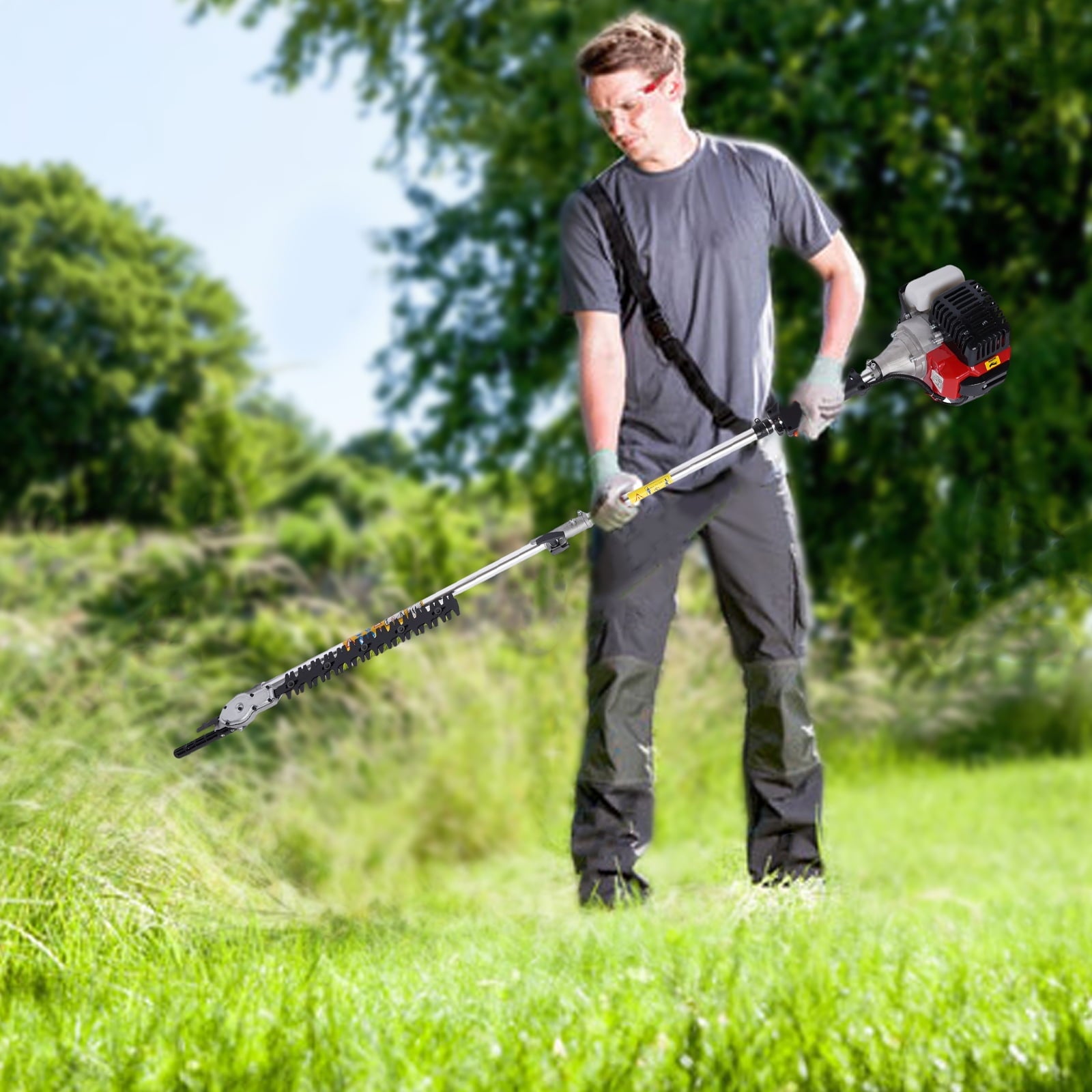 52cc Gas-Powered Brush Cutter with 7 Attachments, Shoulder Strap, Goggles, and Quick Start for Lawn and Garden Maintenance