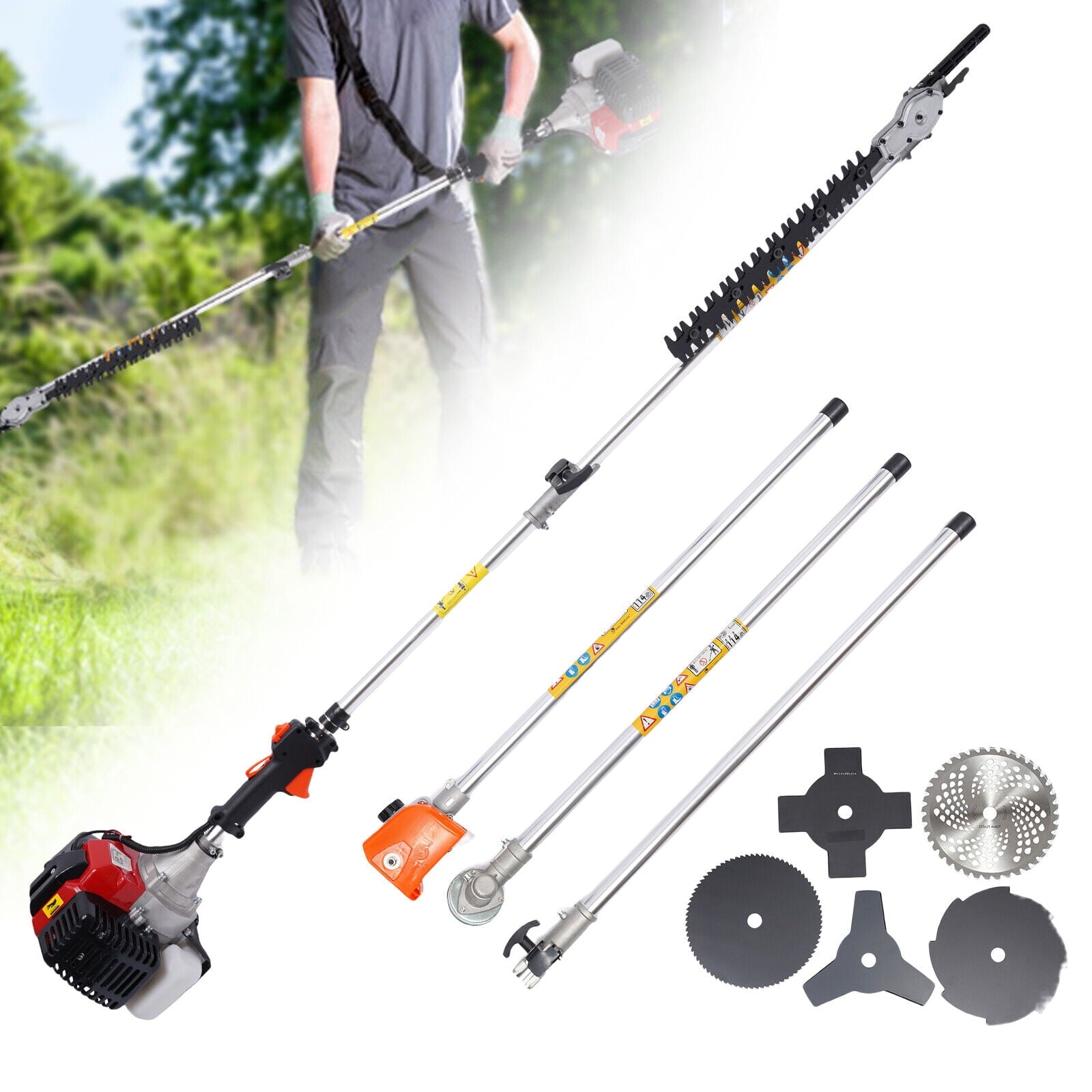 52cc Gas-Powered Brush Cutter with 7 Attachments, Shoulder Strap, Goggles, and Quick Start for Lawn and Garden Maintenance