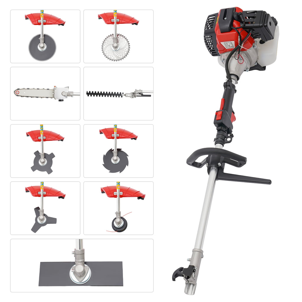52cc Gas-Powered Brush Cutter with 7 Attachments, Shoulder Strap, Goggles, and Quick Start for Lawn and Garden Maintenance