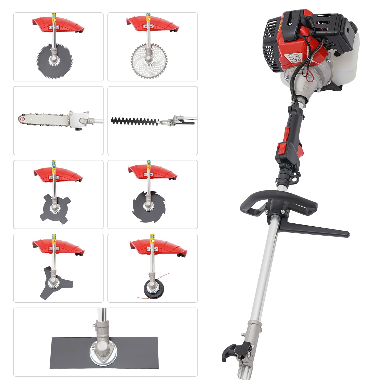 52cc Gas-Powered Brush Cutter with 7 Attachments, Shoulder Strap, Goggles, and Quick Start for Lawn and Garden Maintenance