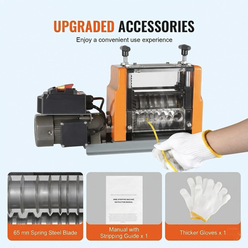 Electric Wire Stripper 0.06"-0.98", 60W Motorized with Clear Depth Gauge, 6 Circular &amp; 1 Flat Channels for Efficient Copper Recycling