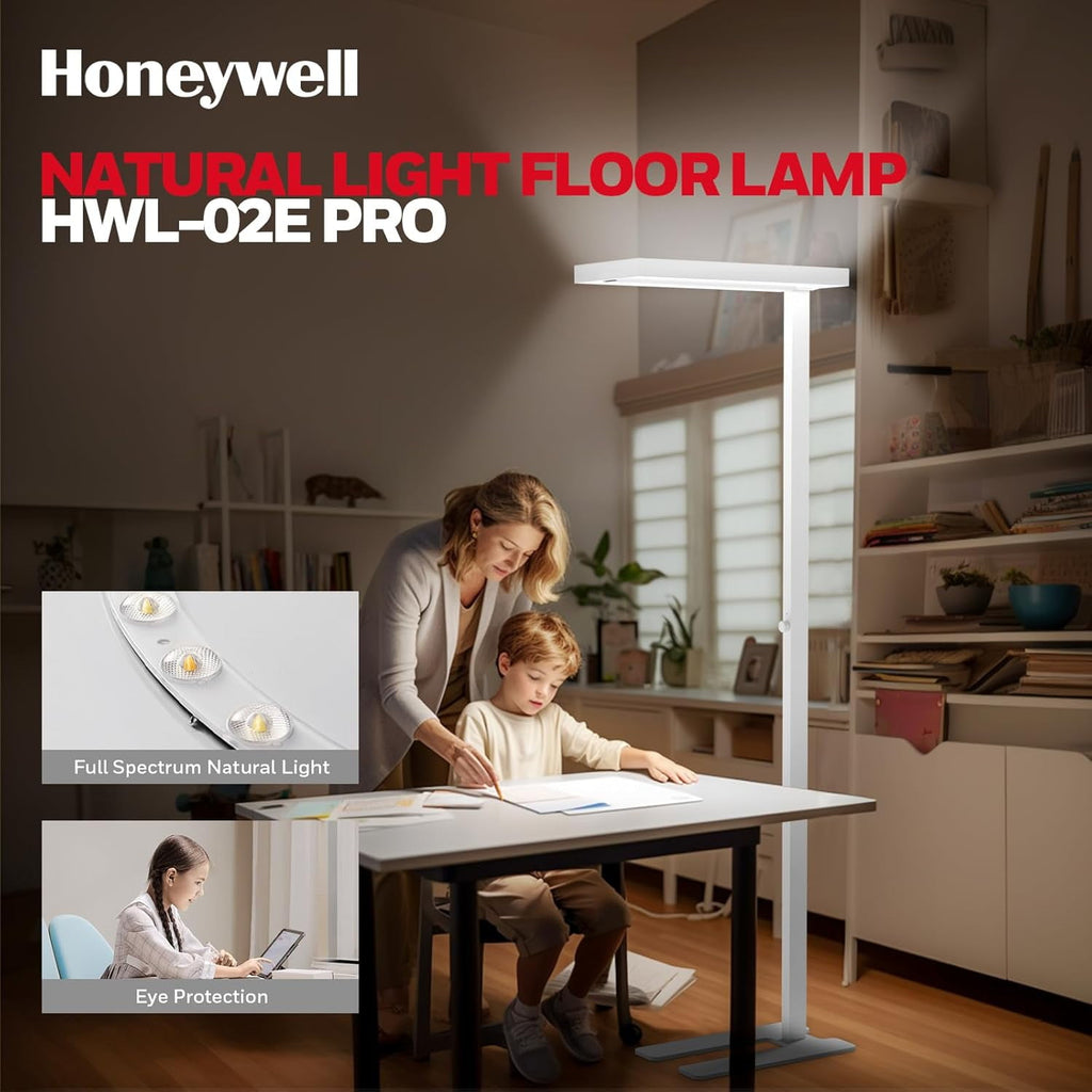 Honeywell LED Floor Lamp Modern - 02E GEN Sunturalux Eye Caring Tall Standing Light, 8000LM 4000K Natural Daylight Dimmable Reading Lampara for Home Office Living Room Bedroom