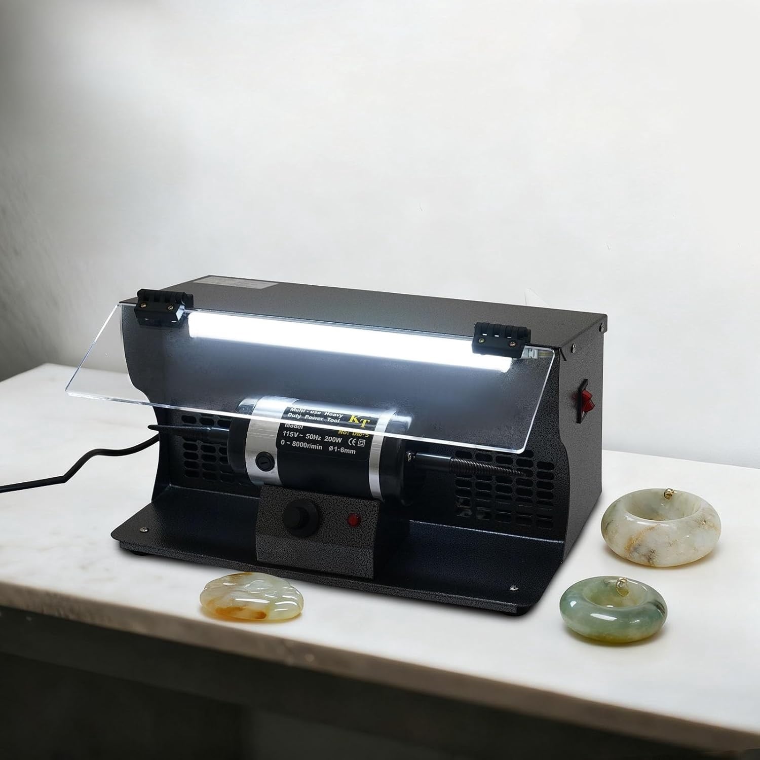 200W Bench Polisher with Dust Collector, Adjustable 0-8000 RPM