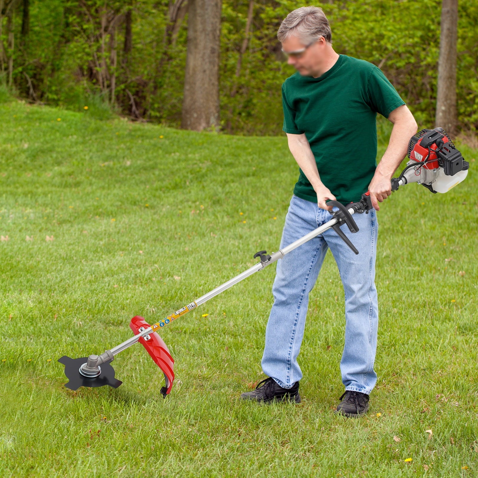 52cc Gas-Powered Brush Cutter with 7 Attachments, Shoulder Strap, Goggles, and Quick Start for Lawn and Garden Maintenance