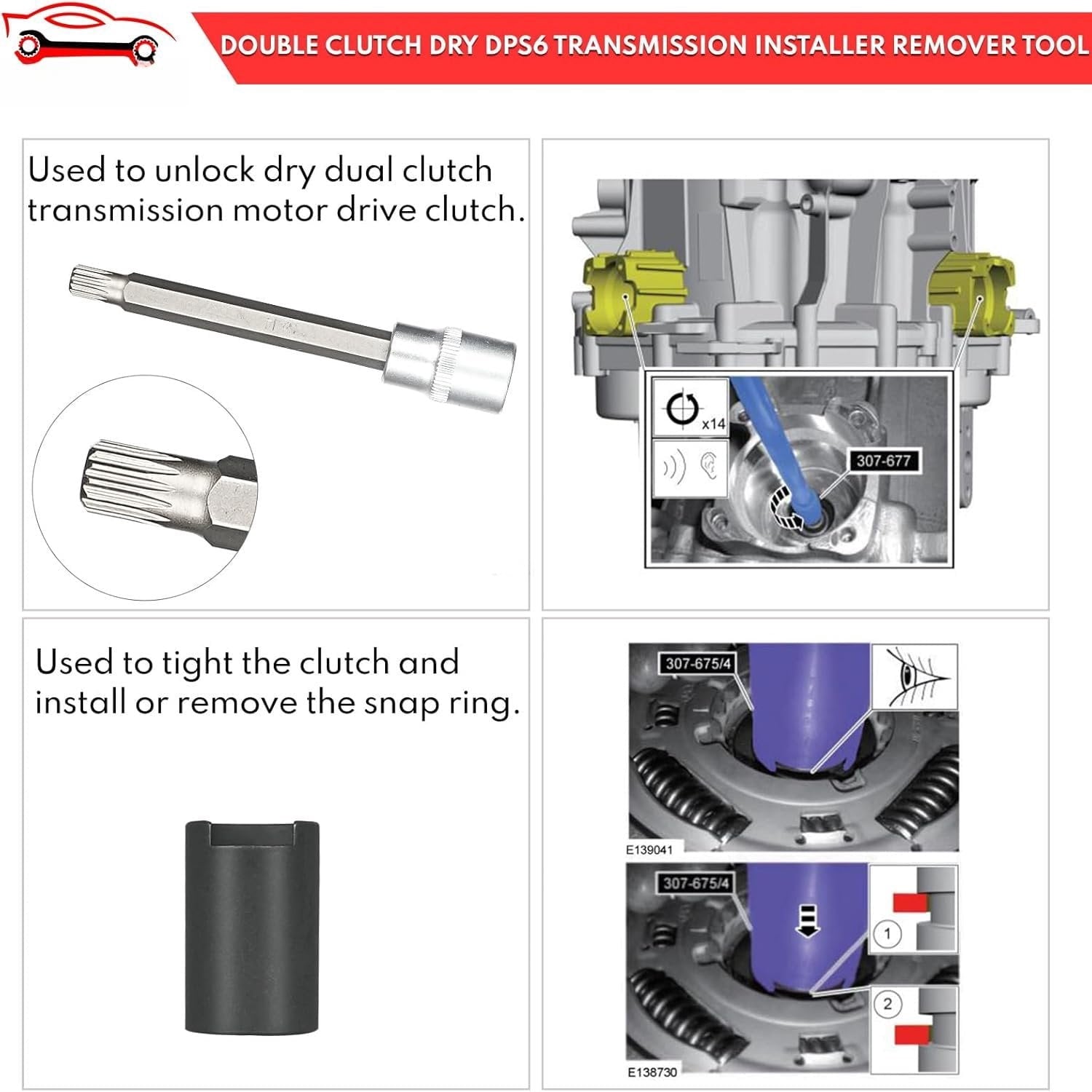 DPS6 Clutch Tool Kit 6DCT250 6 Speed Dry-Type Dual-Clutch Transmission Installer Remover Tool Compatible with  Fiesta Focus Volvo FM No. 307675