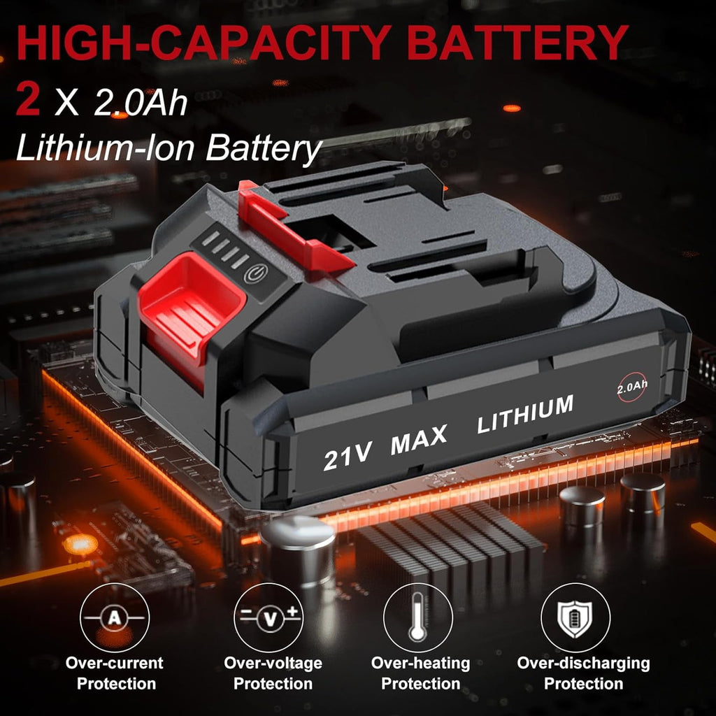 21V 1/2" Cordless Ratchet Wrench Kit-74 Ft-lbs Brushless  Power Ratchet with Variable Speed, 2X2000mAh Lithium- , , 8 Sockets, 1/4" &amp; 3/8" Adaptors, 3" Extension Bar