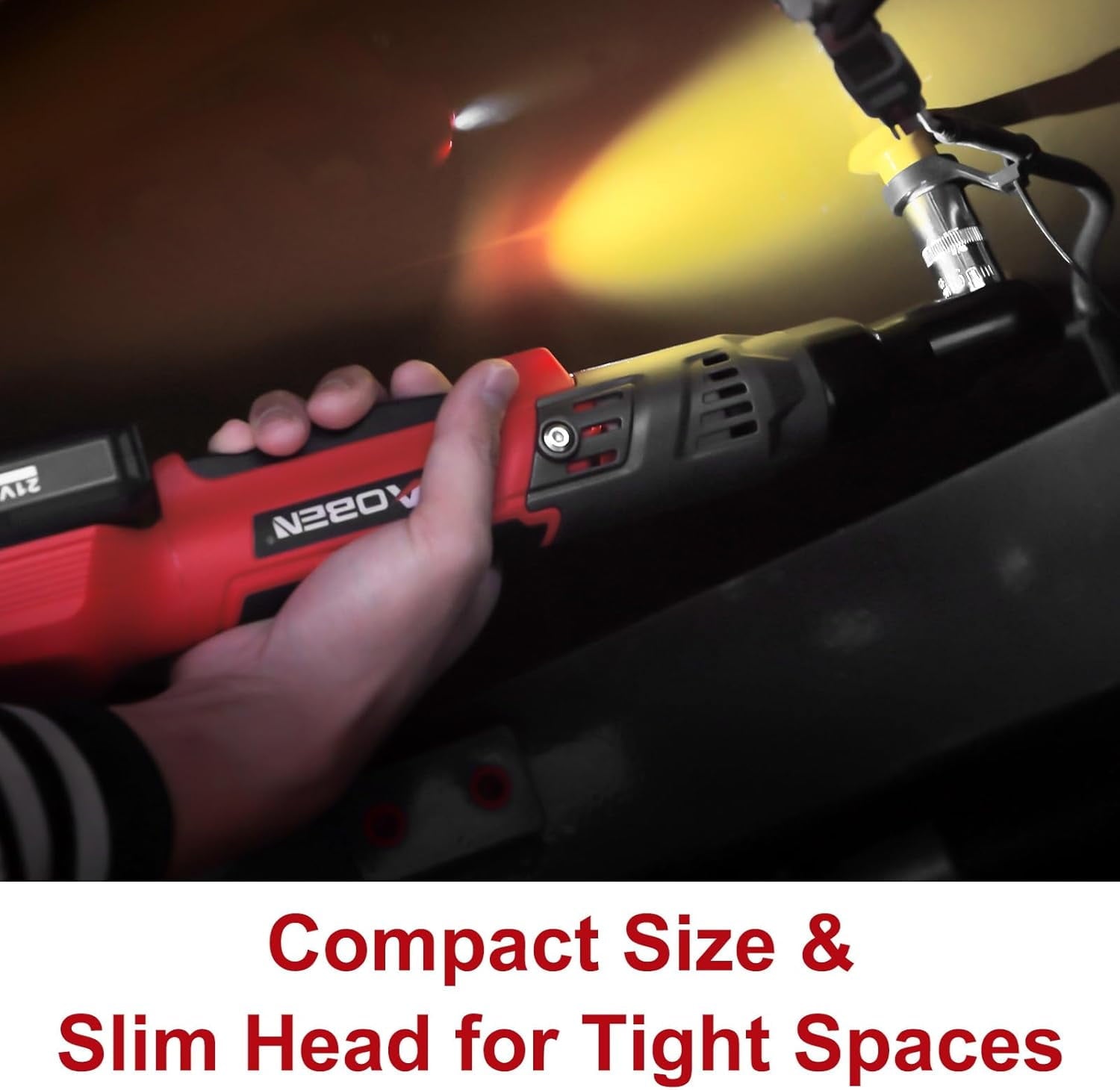 21V 1/2" Cordless Ratchet Wrench Kit-74 Ft-lbs Brushless  Power Ratchet with Variable Speed, 2X2000mAh Lithium- , , 8 Sockets, 1/4" &amp; 3/8" Adaptors, 3" Extension Bar