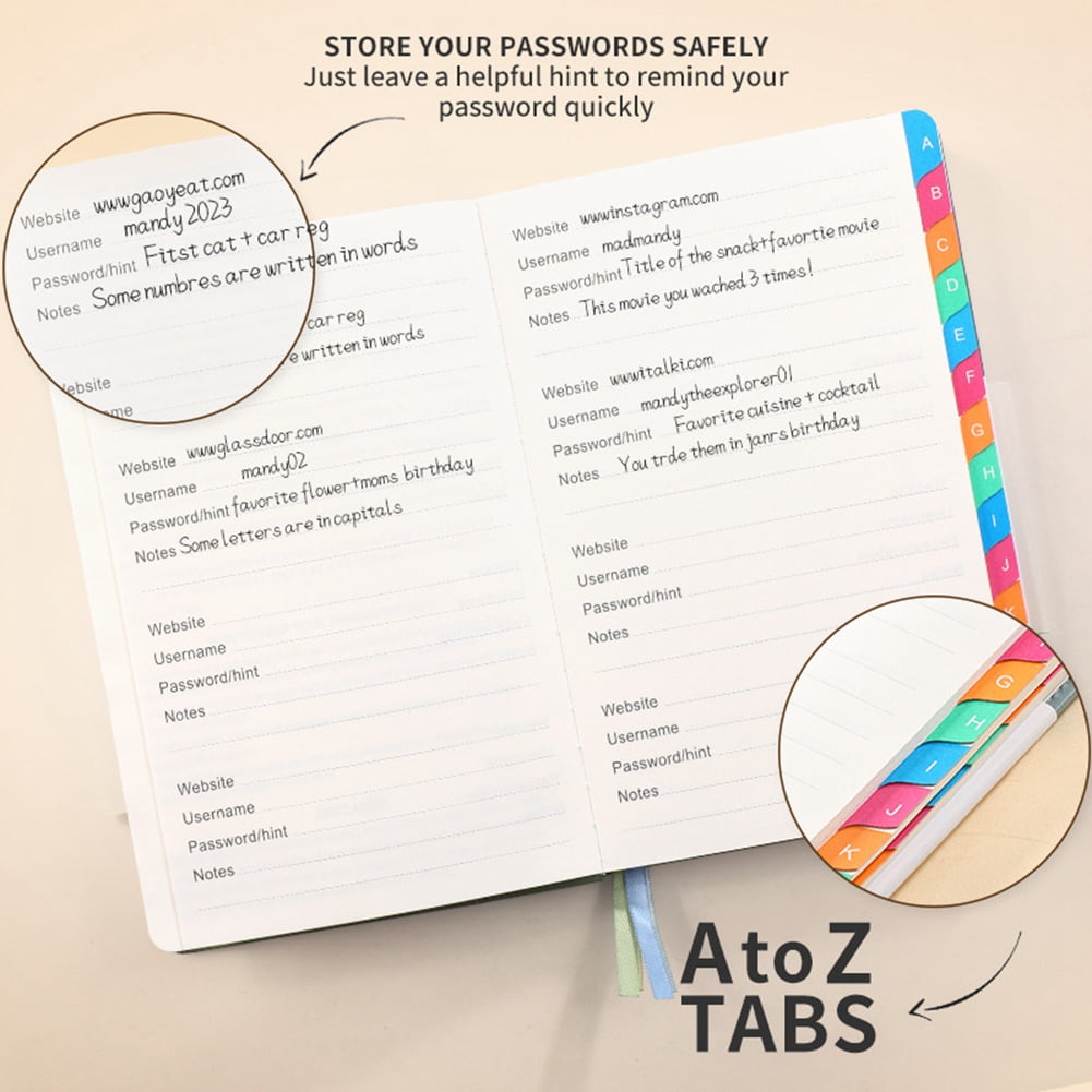 Password Book Journal with Alphabetical Tabs, Blue, 5.9" x 8.4", 115 Pages