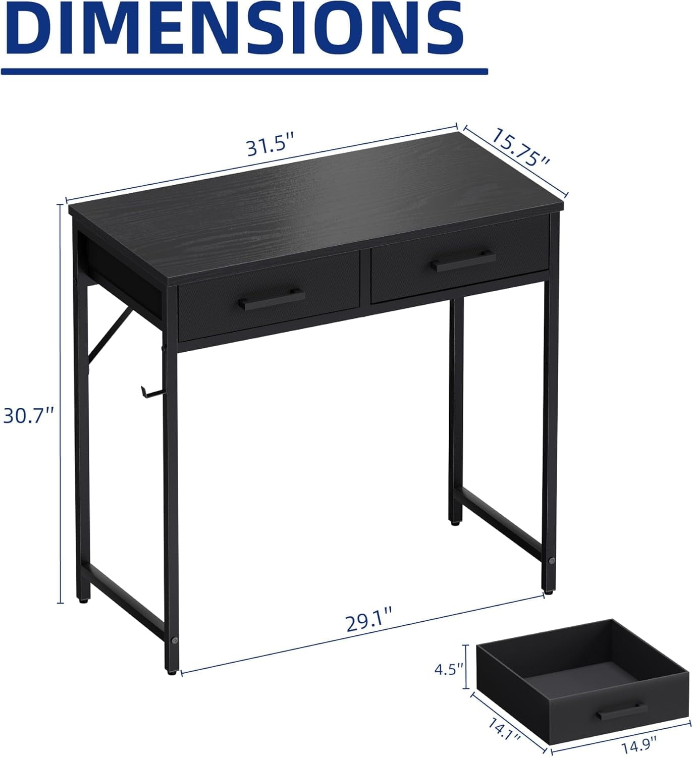 Small Computer Desk with 2 Drawers for Bedroom Study Writing Home Office Table for Small Spaces