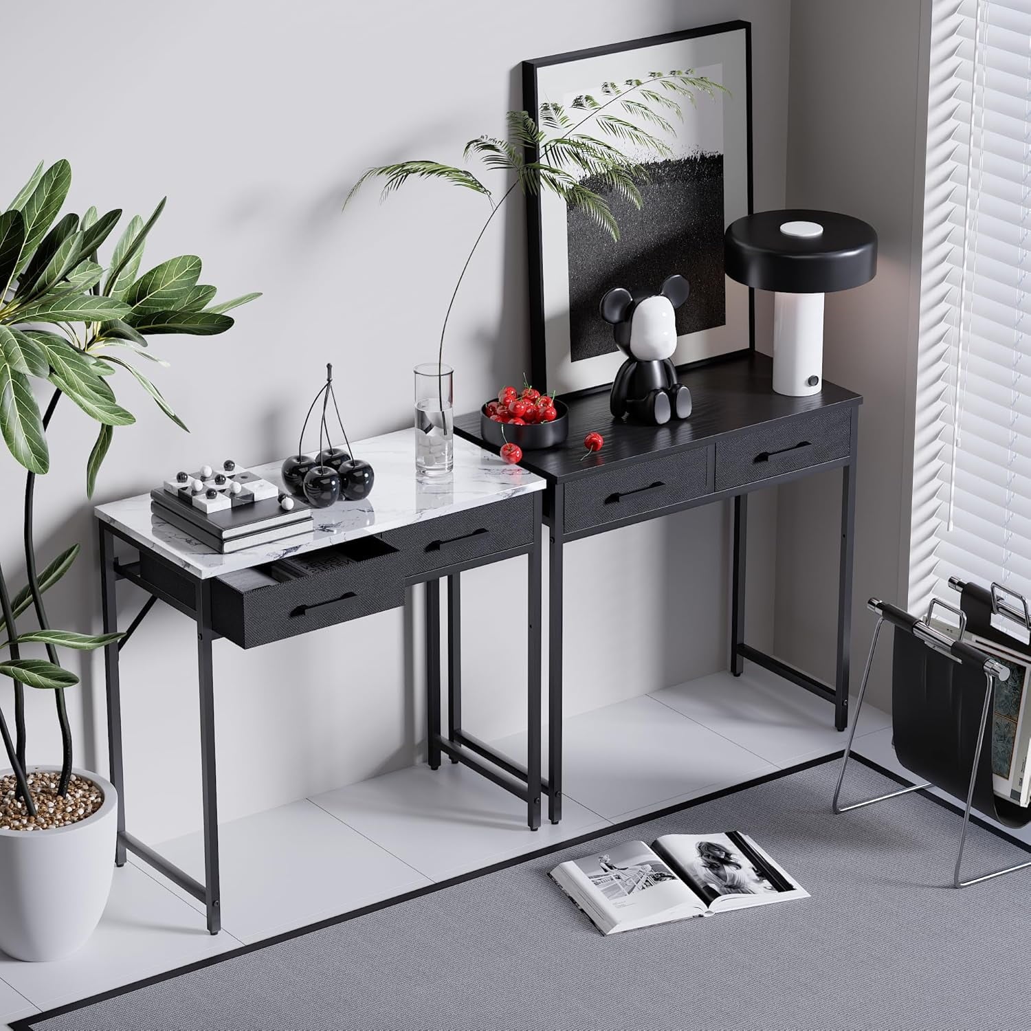 Small Computer Desk with 2 Drawers for Bedroom Study Writing Home Office Table for Small Spaces