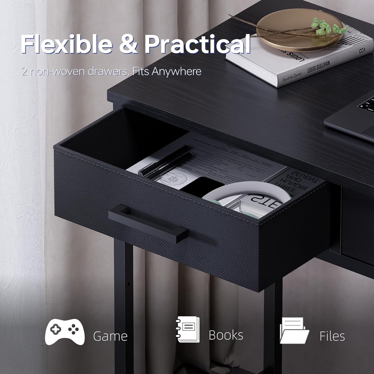 Small Computer Desk with 2 Drawers for Bedroom Study Writing Home Office Table for Small Spaces