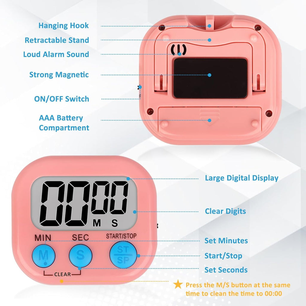 2 Pack Digital Kitchen Timer, Learning Management, Suitable for Kitchen, Study, Work, Exercise Training, Outdoor Activities(not Including Battery).