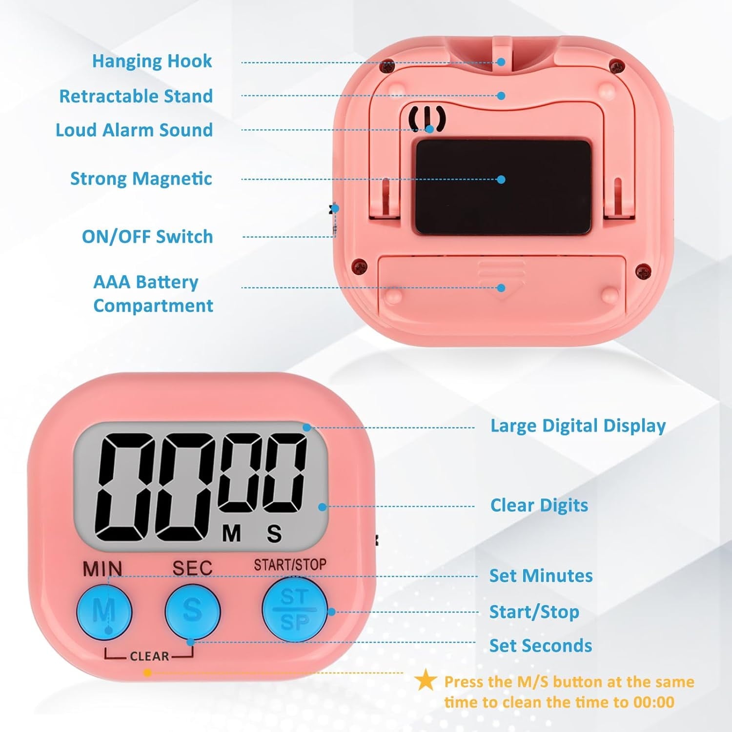 2 Pack Digital Kitchen Timer, Learning Management, Suitable for Kitchen, Study, Work, Exercise Training, Outdoor Activities(not Including Battery).
