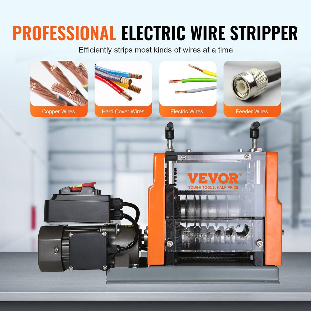Automatic Wire Stripper with 6 Round &amp; 1 Flat Channels, 60W Motorized, Perfect for Scrap Copper Recycling
