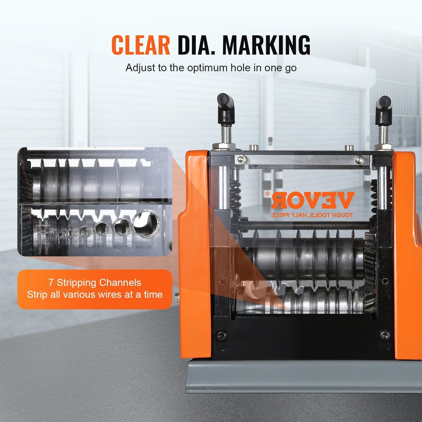 Automatic Wire Stripper with 6 Round &amp; 1 Flat Channels, 60W Motorized, Perfect for Scrap Copper Recycling