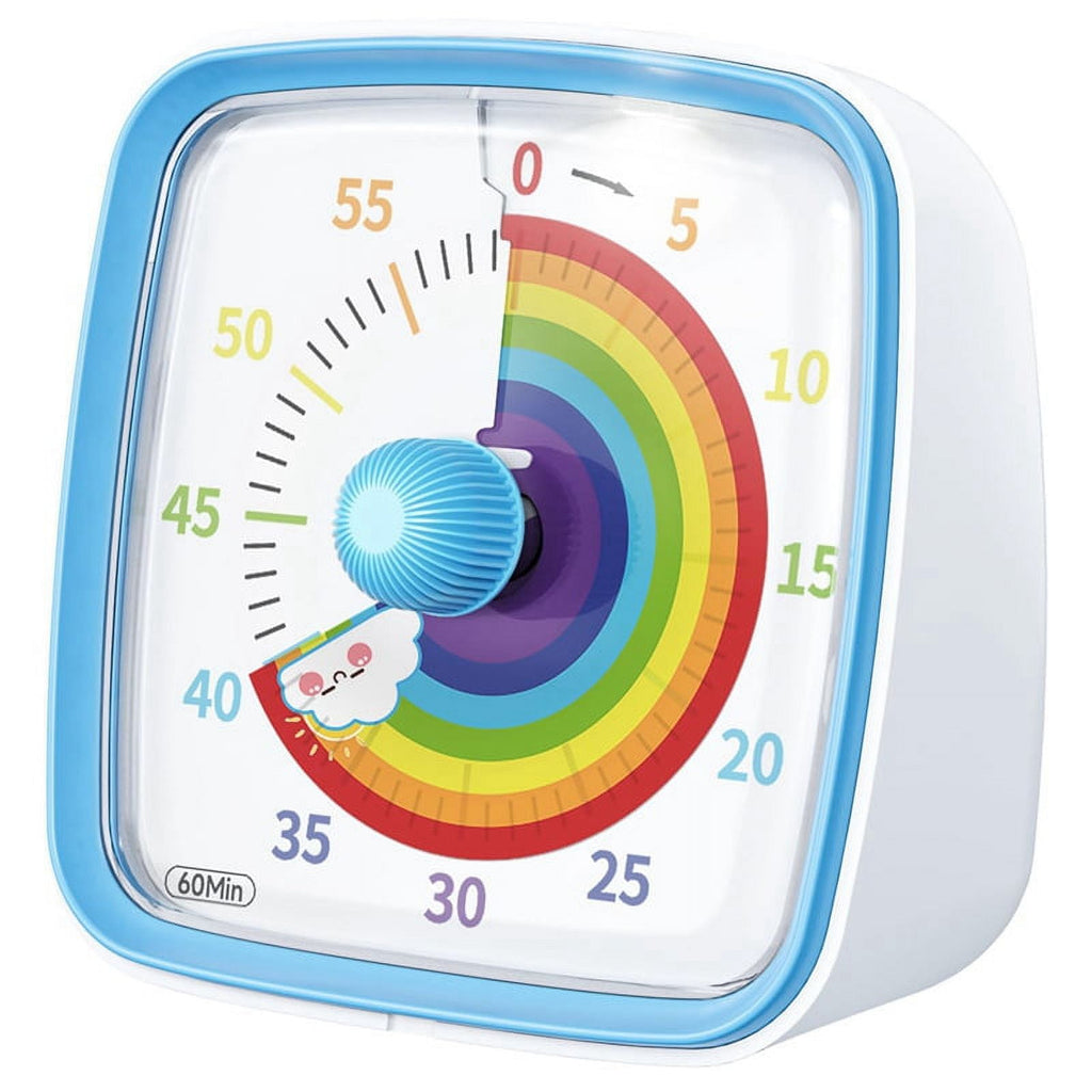 60-Minute Visual Timer with Night Light, Countdown Timer,Pomodoro Timer with Rainbow Pattern for Kids and Adults Blue