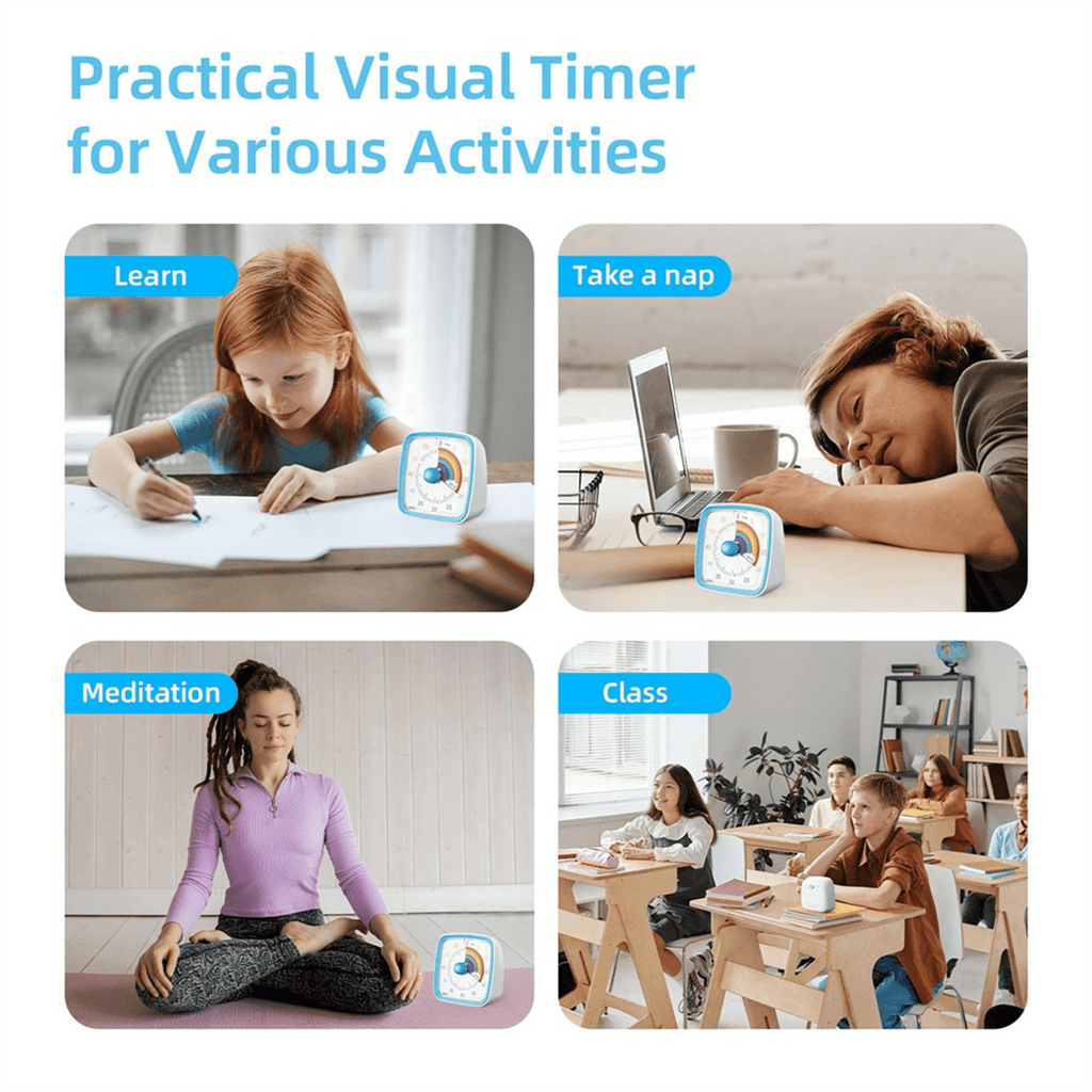 60-Minute Visual Timer with Night Light, Countdown Timer,Pomodoro Timer with Rainbow Pattern for Kids and Adults Blue