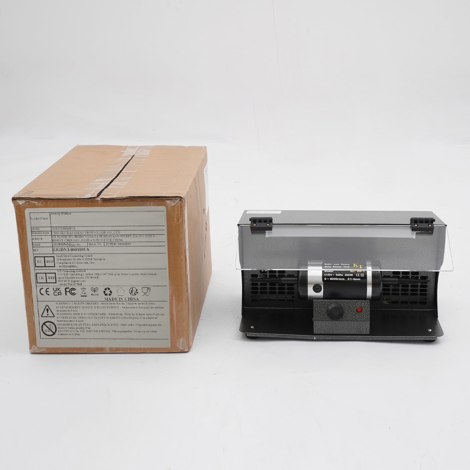 15.16*9.45*9.84 Black Polishing Machine with Dust Collector Variable Speed Bench Polishing Grinder