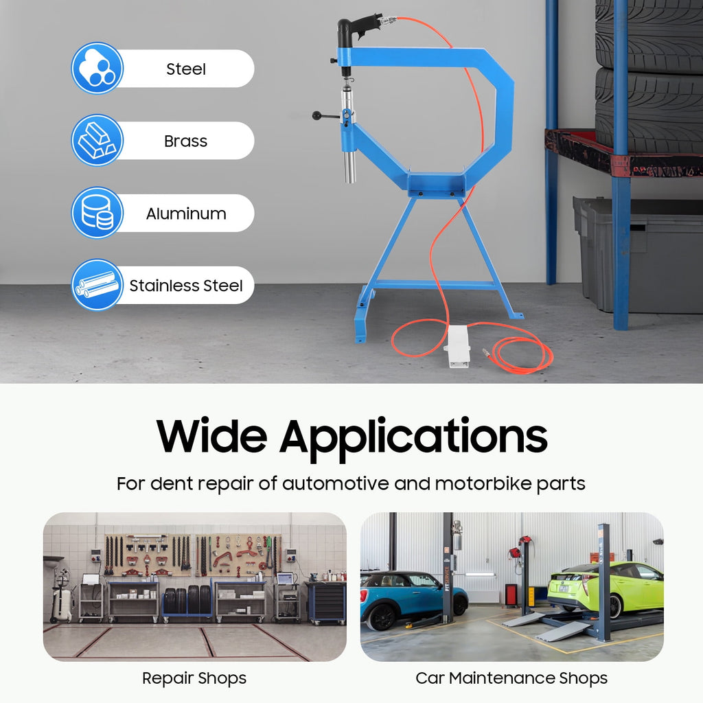 Pneumatic Planishing Hammer with 3 Anvils for Metal Sheet Repair - Air Powered, Heavy Duty for Steel, Aluminum, Brass, &amp; Stainless Steel - Foot Pedal Operated