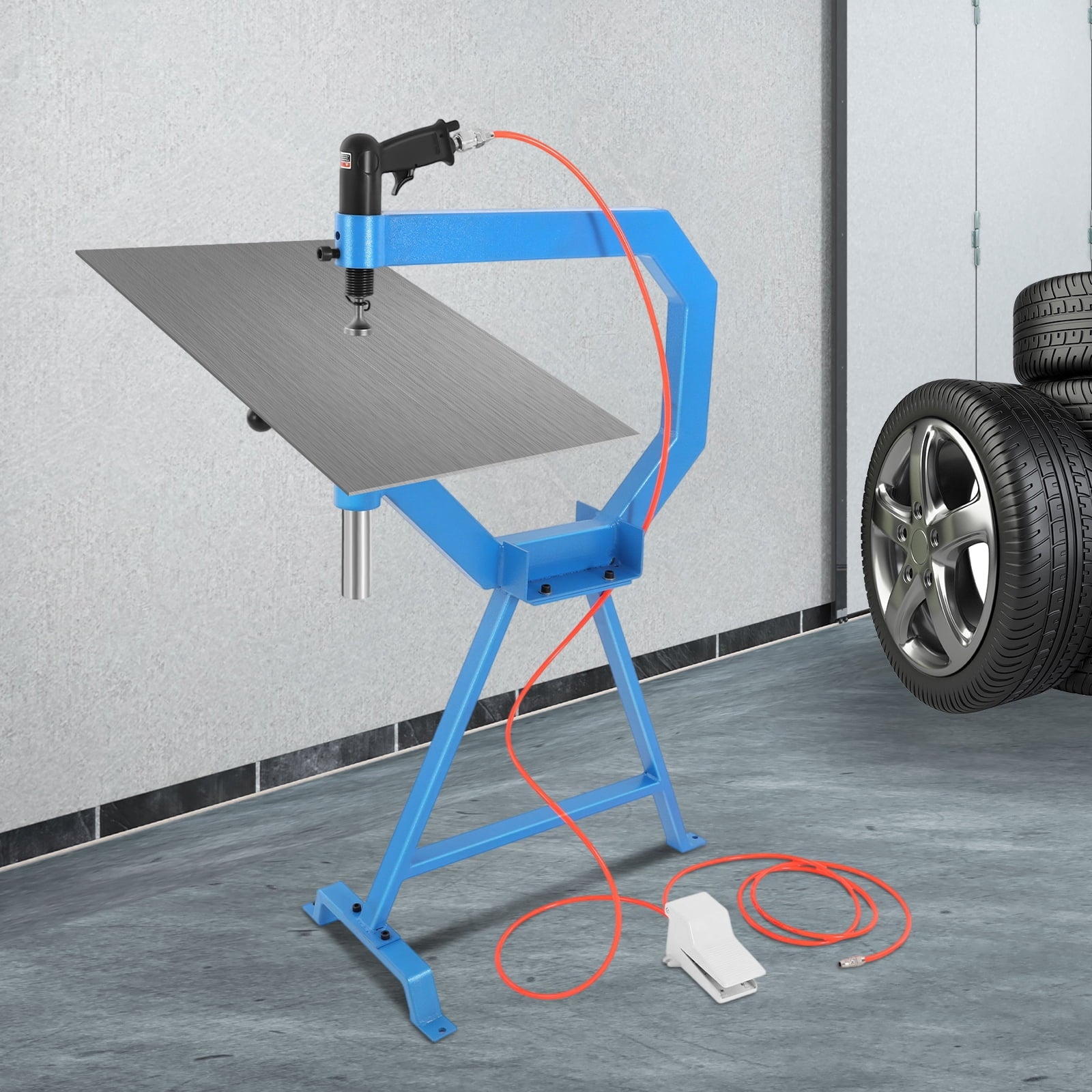 Pneumatic Planishing Hammer with 3 Anvils for Metal Sheet Repair - Air Powered, Heavy Duty for Steel, Aluminum, Brass, &amp; Stainless Steel - Foot Pedal Operated