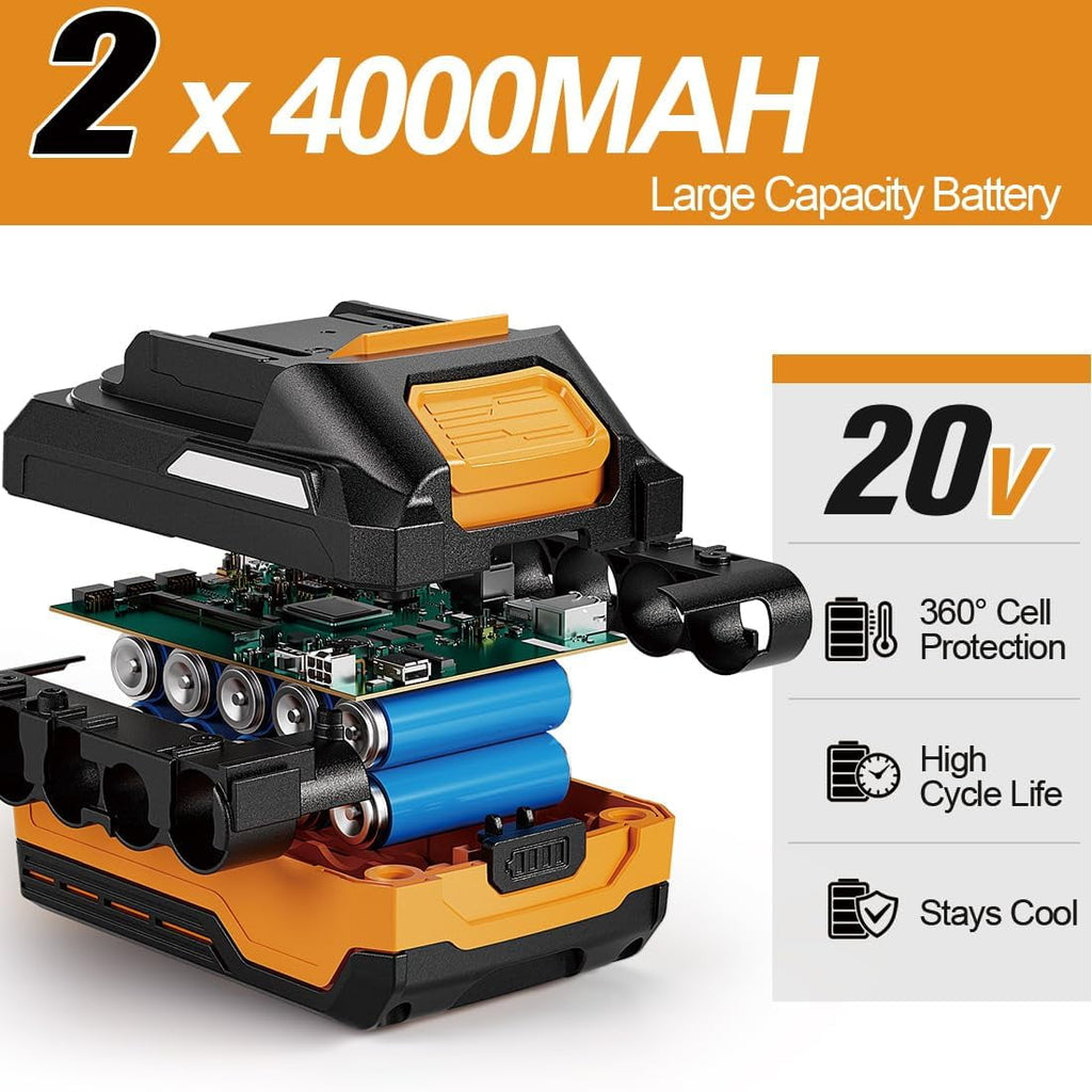 1000N.m Cordless Impact Wrench 1/2 inch,20V 740ft-lbs High Torque Impact  with 2 x 4.0 AH ,Sockets and Case,Brushless Power Impact Driver for Automotive and  Use