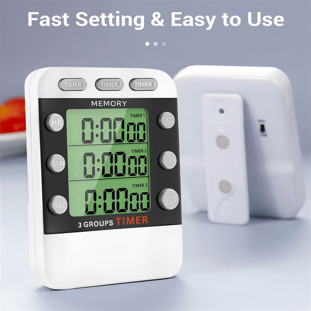 Digital Dual Kitchen Timer, 3 Channels Count UP/Down Timer, Triple Cooking Timer, Large Display, Loud Volume Alarm
