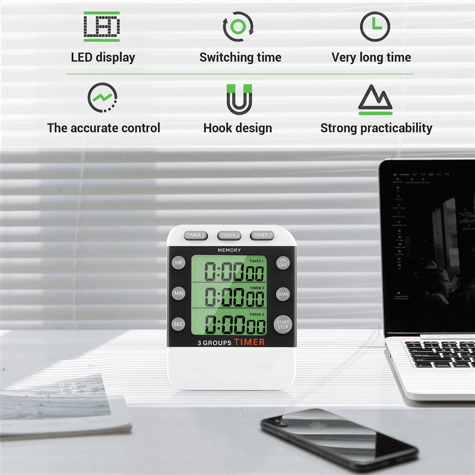 Digital Dual Kitchen Timer, 3 Channels Count UP/Down Timer, Triple Cooking Timer, Large Display, Loud Volume Alarm