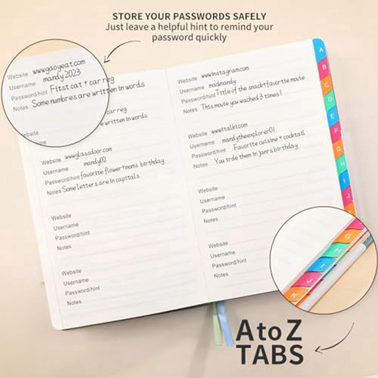 Password Keeper Book with Colorful Alphabetical Tabs and Two Bookmarks, for Seniors 8.4X5.9Inch, Internet Address D