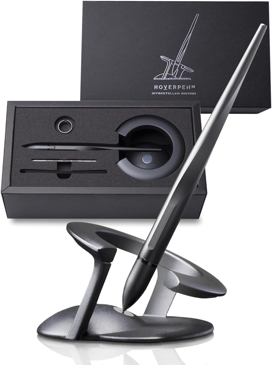 Hoverpen Interstellar - Space Black, Ballpoint Pen,  Conversational Starter,  Futuristic Design, Precision  Ink, Schmidt Ballpoint Cartridges