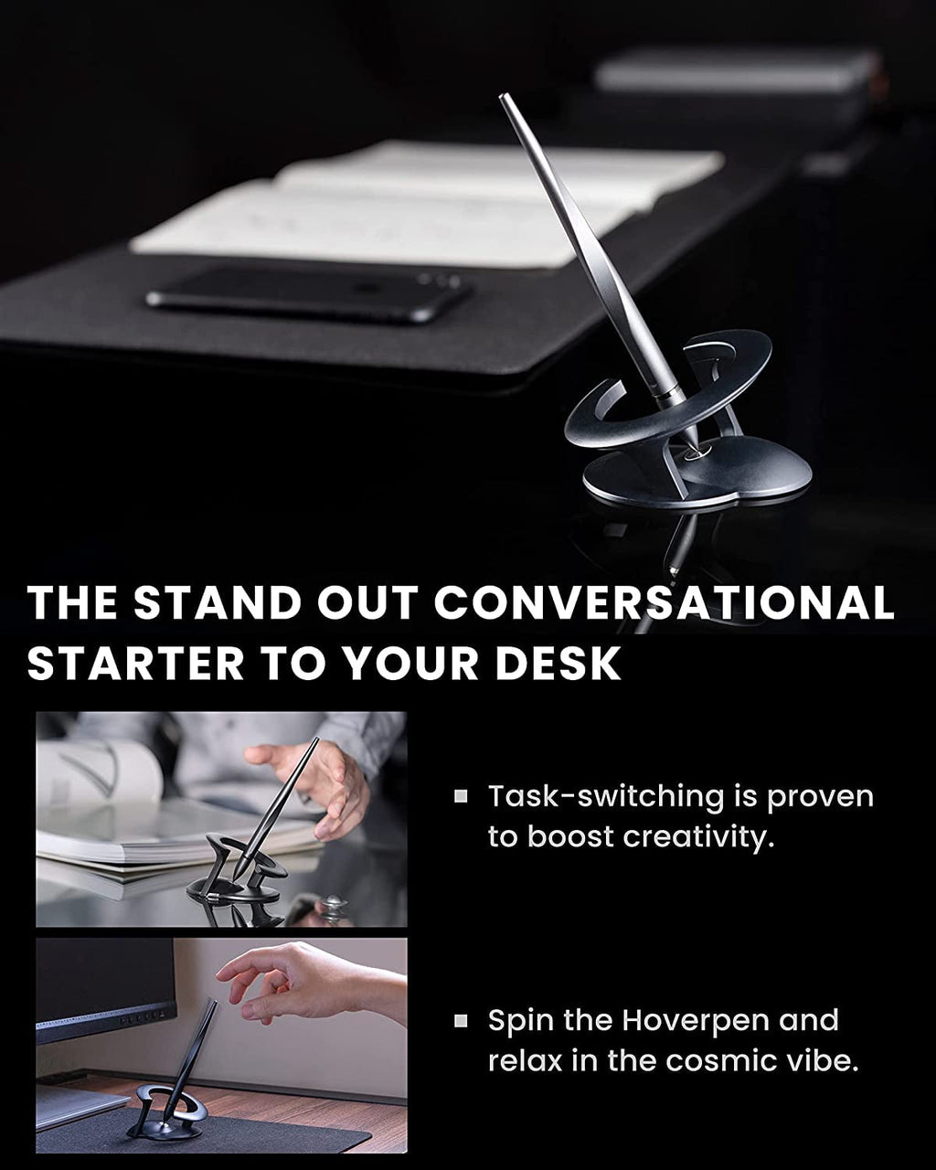 Hoverpen Interstellar - Space Black, Ballpoint Pen,  Conversational Starter,  Futuristic Design, Precision  Ink, Schmidt Ballpoint Cartridges