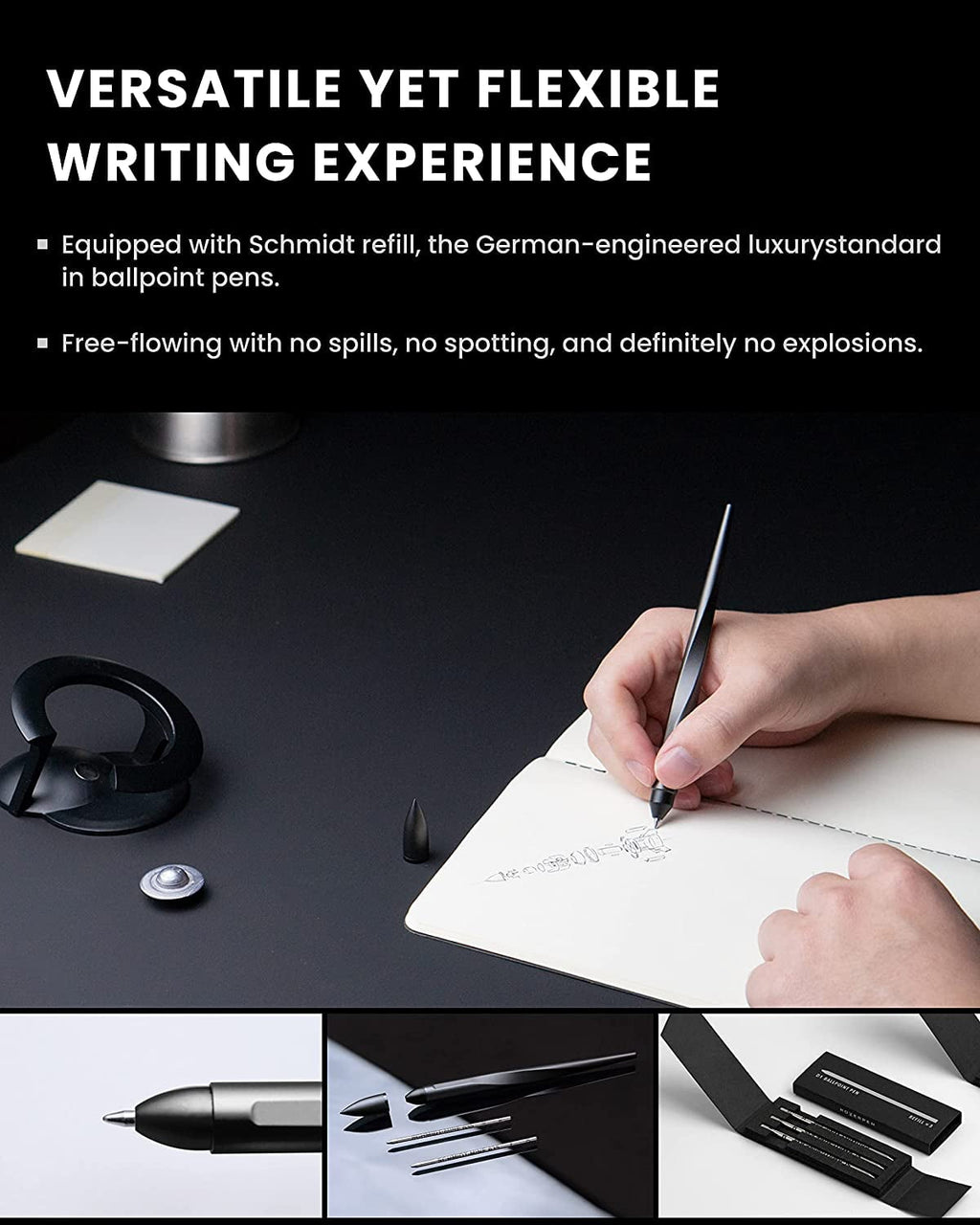 Hoverpen Interstellar - Space Black, Ballpoint Pen,  Conversational Starter,  Futuristic Design, Precision  Ink, Schmidt Ballpoint Cartridges