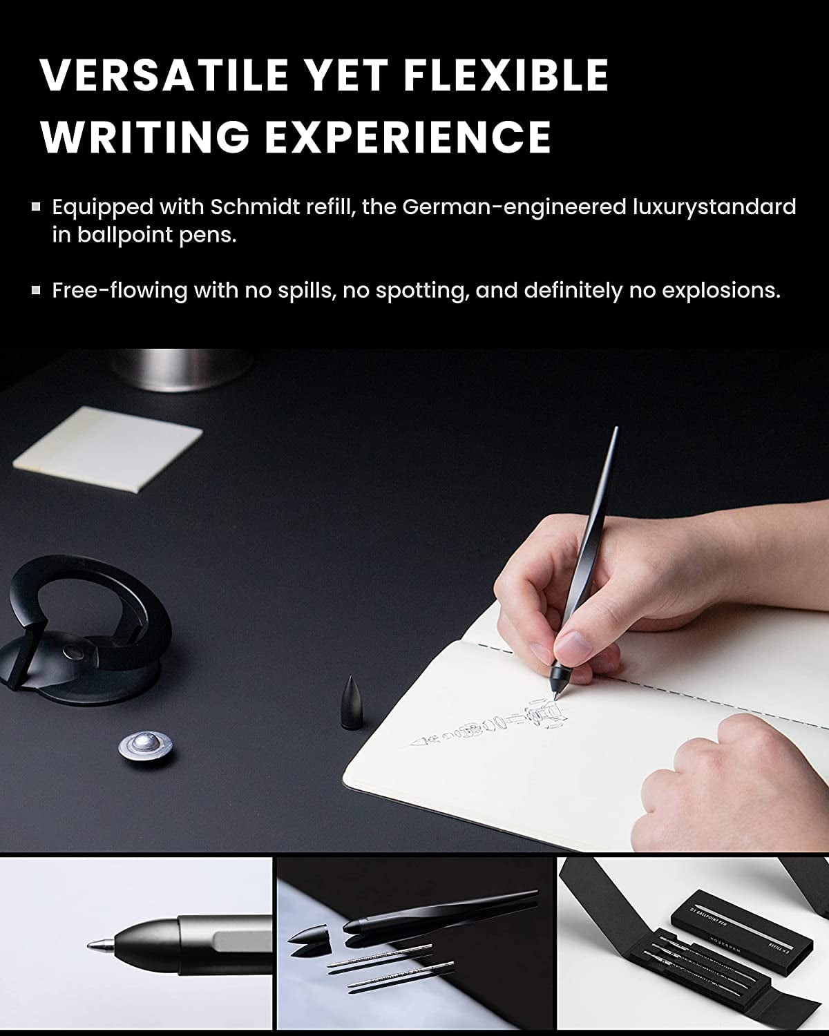 Hoverpen Interstellar - Space Black, Ballpoint Pen,  Conversational Starter,  Futuristic Design, Precision  Ink, Schmidt Ballpoint Cartridges