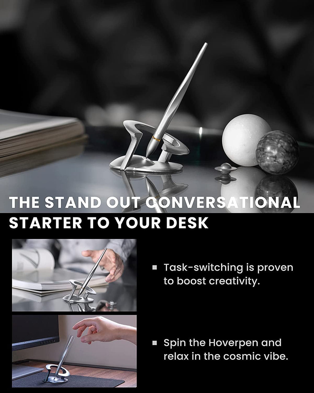 Hoverpen Interstellar - Space Black, Ballpoint Pen,  Conversational Starter,  Futuristic Design, Precision  Ink, Schmidt Ballpoint Cartridges