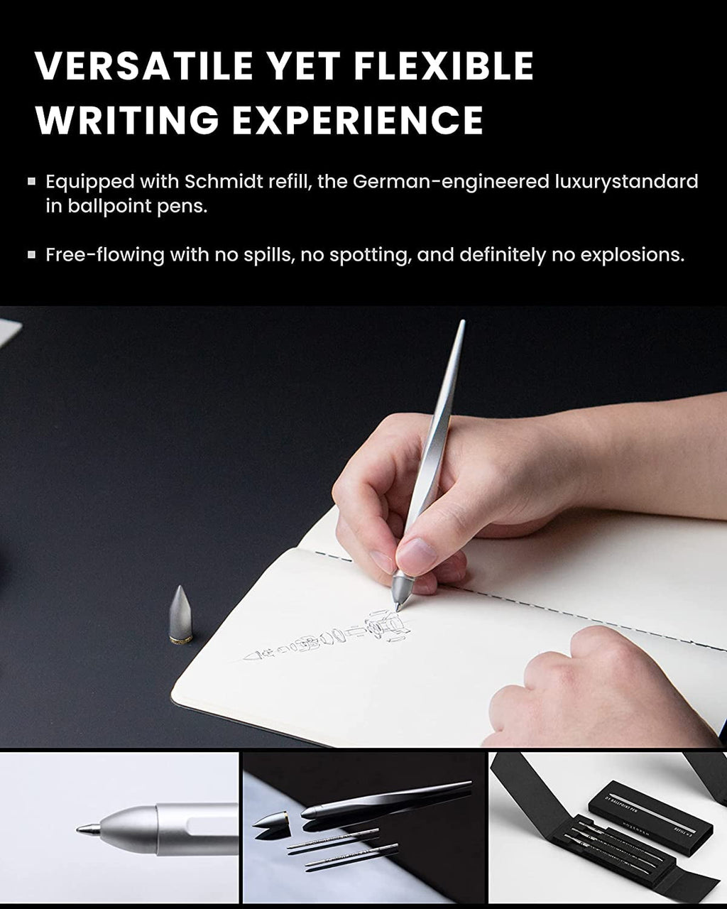 Hoverpen Interstellar - Space Black, Ballpoint Pen,  Conversational Starter,  Futuristic Design, Precision  Ink, Schmidt Ballpoint Cartridges