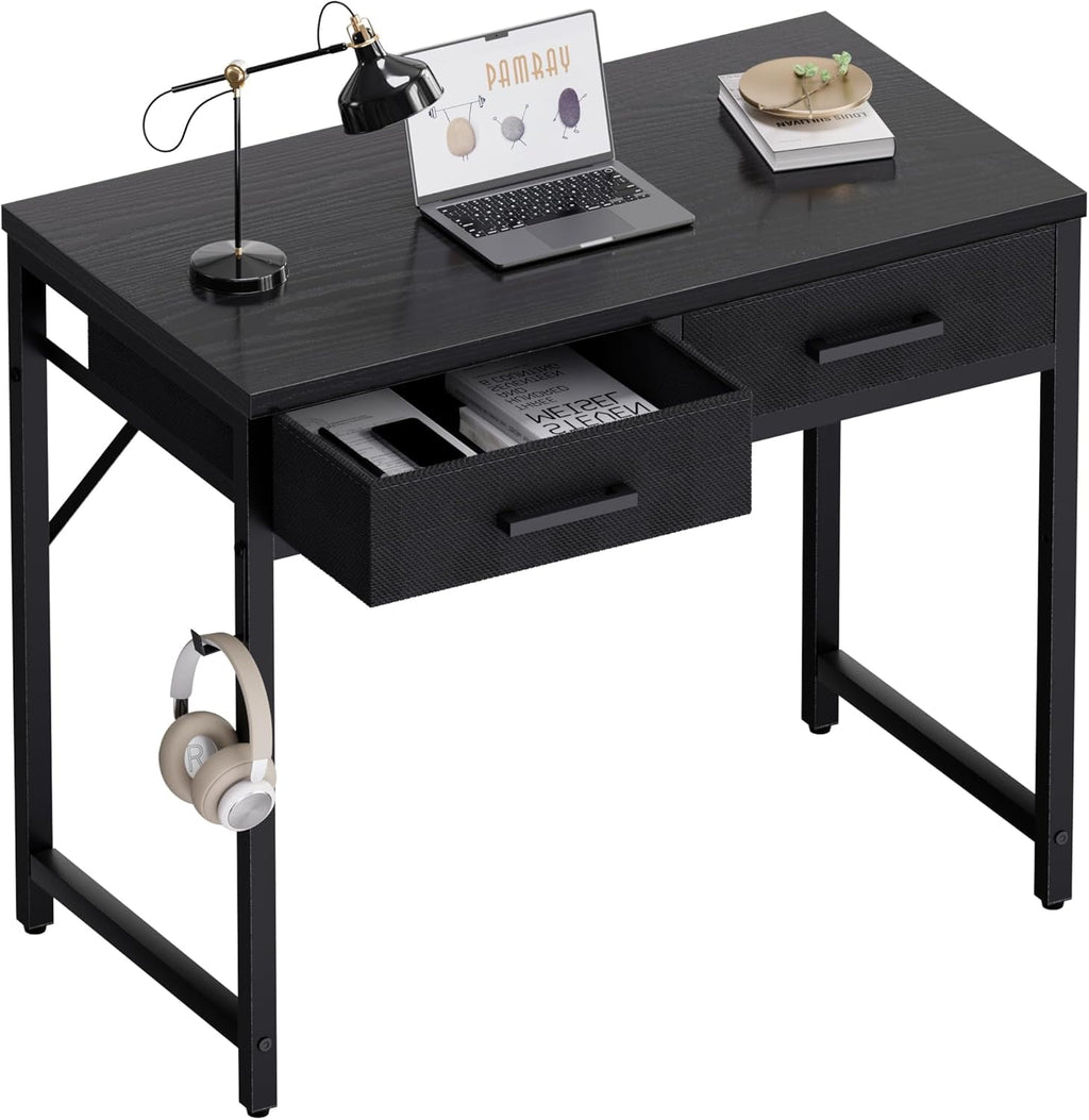 Small Computer Desk with 2 Drawers for Bedroom Study Writing Home Office Table for Small Spaces