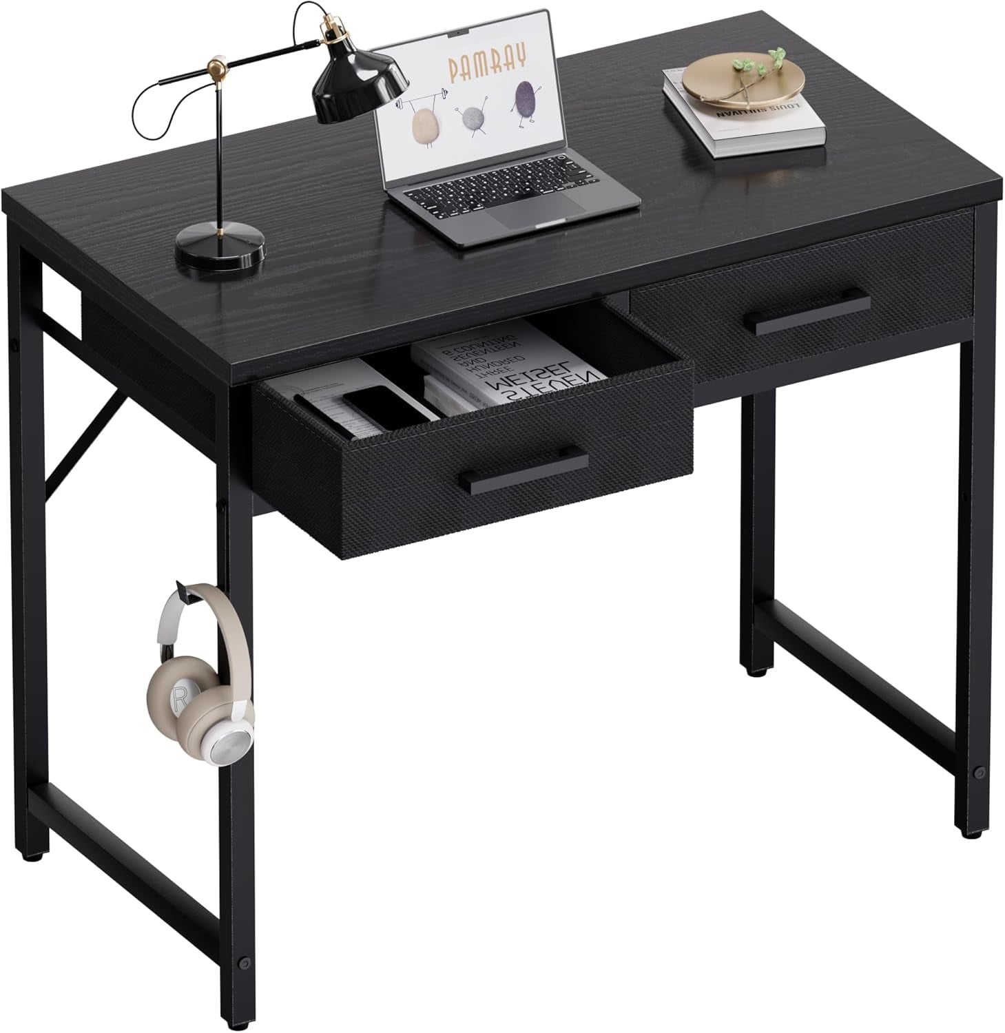Small Computer Desk with 2 Drawers for Bedroom Study Writing Home Office Table for Small Spaces
