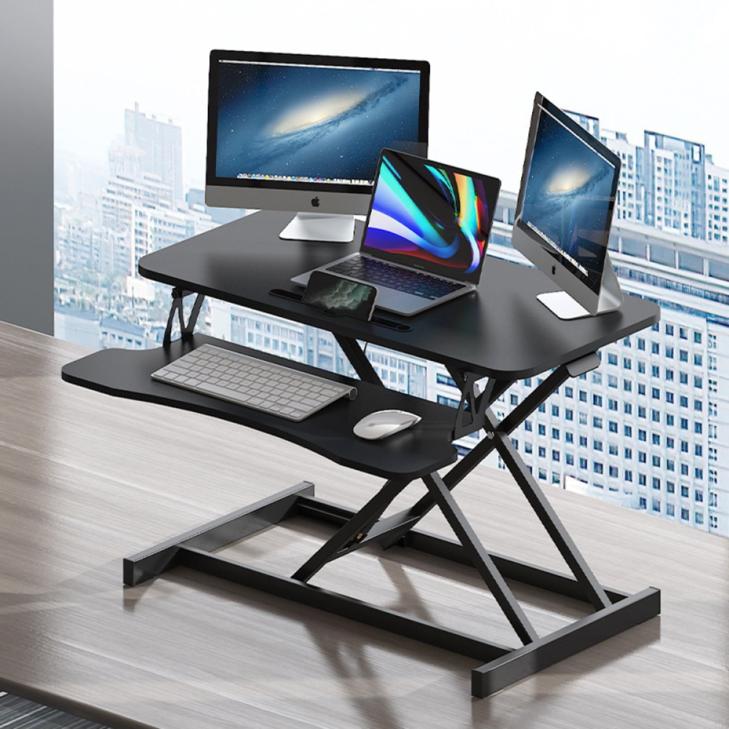(UPGRADED) Overbed Bedside Desk, Mobile Rolling Laptop Stand Tilting Overbed Table with Wheels, Height Adjustable Tray Bedside Table for Laptop Bed Sofa, WALNUT